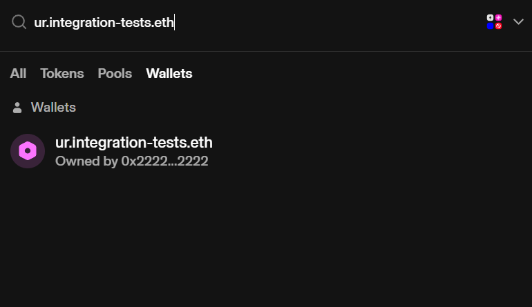 Uniswap DeFi app correctly resolves the name for ENSv2