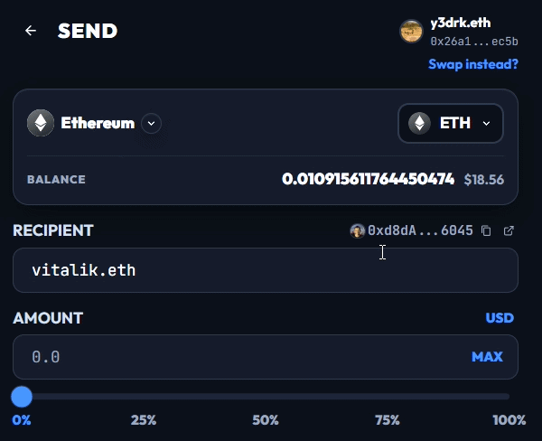 WalletChan correctly resolves the address for vitalik.eth