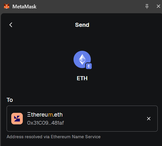 MetaMask Wallet correctly resolves the address for Ξthereum.eth