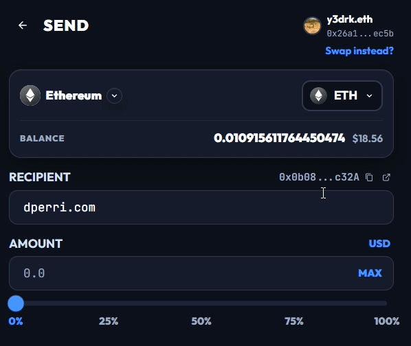 WalletChan correctly resolves the address for dperri.com