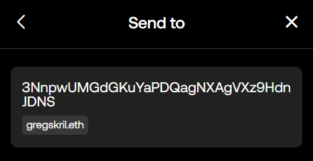 OKX Wallet correctly resolves the Bitcoin address for gregskril.eth