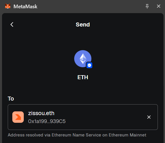 MetaMask resolves zissou.eth to the Ethereum Mainnet address instead of the Base address.
