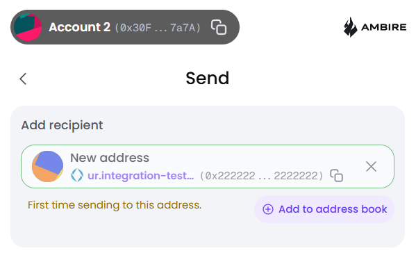 Ambire Wallet correctly resolves the name for ENSv2